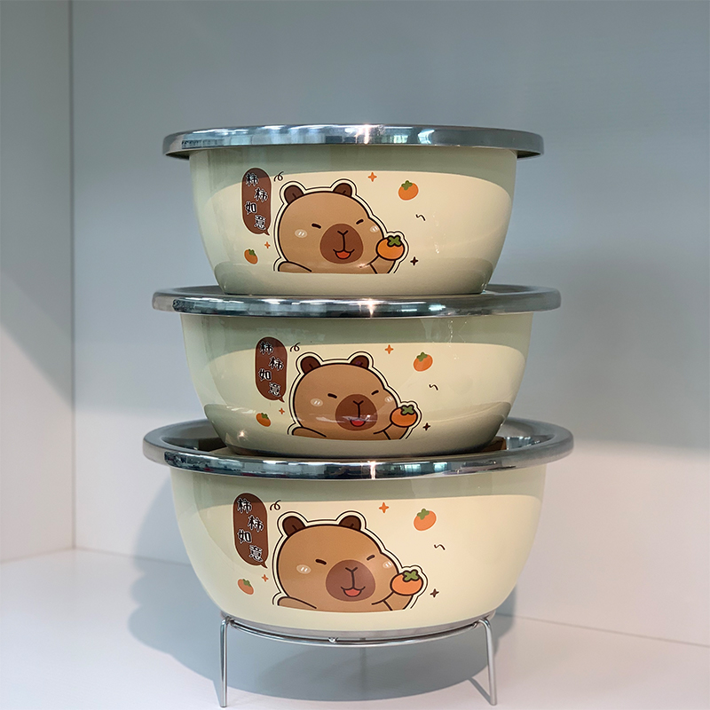 卡皮巴拉家用卡通元素防锈圆形款盆和面盆简约可爱盆