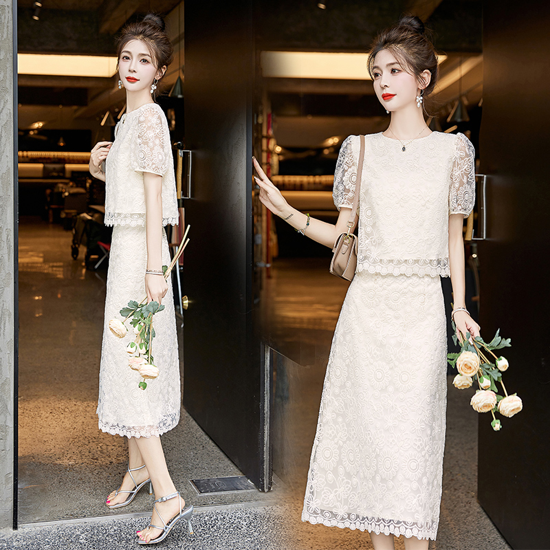 法式小香风蕾丝半身裙套装女2025夏季新款高级感气质连衣裙俩件套