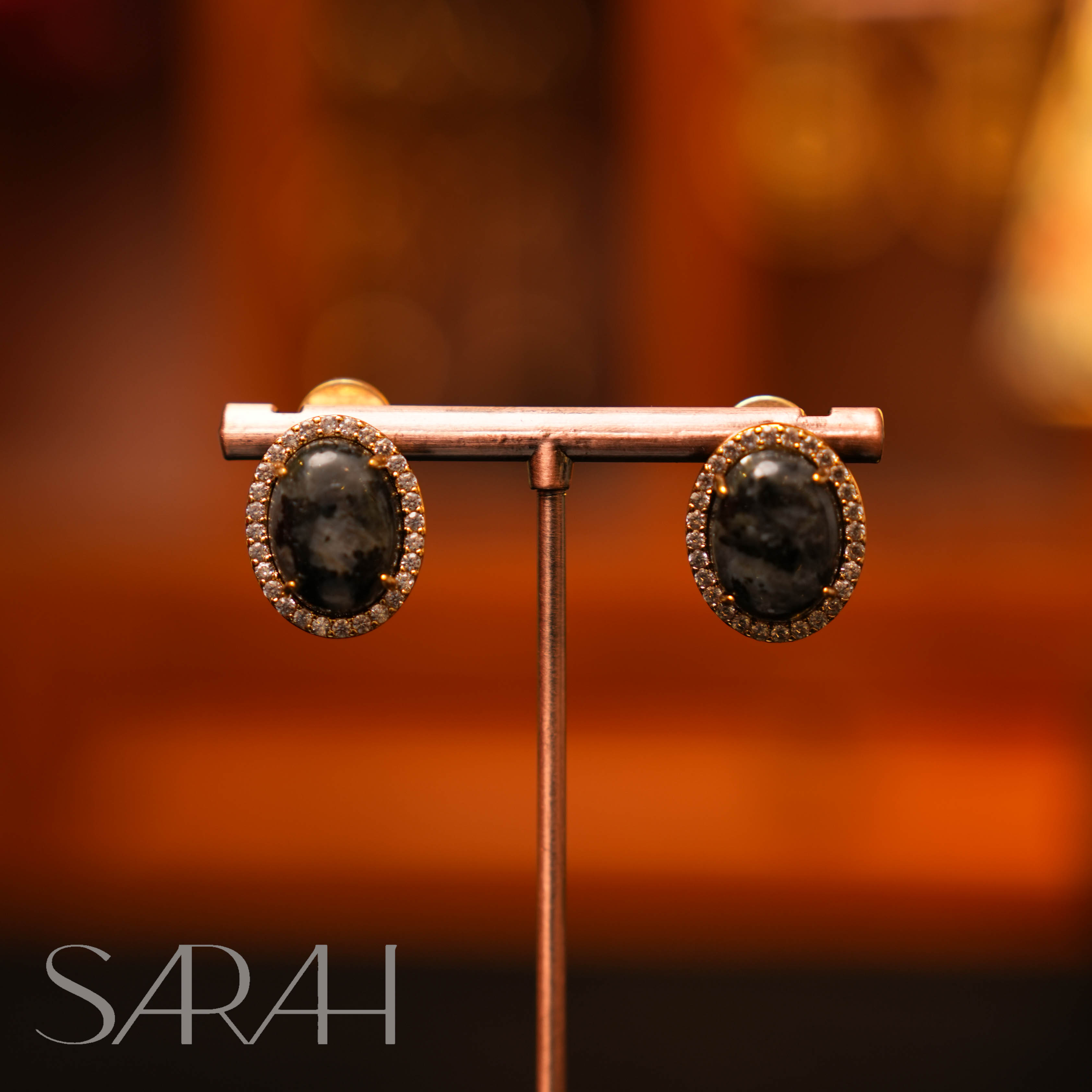 纯铜合成锆石耳饰 DearLisa.精工系列灰色圆形复古女王宫廷风镶钻