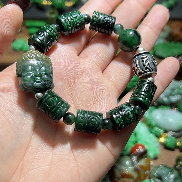 翡翠手串银S925镶嵌我手串