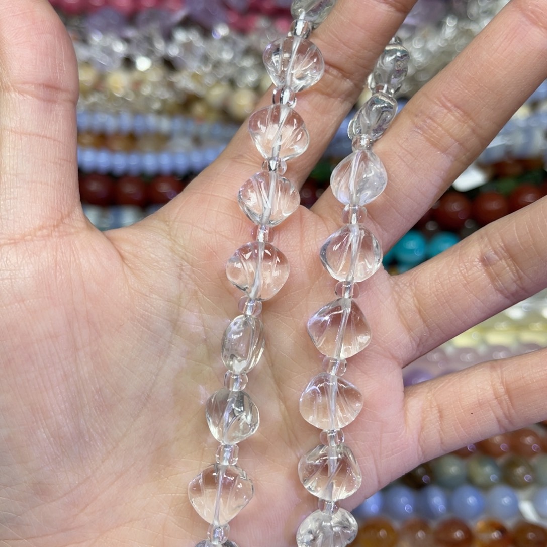 玛瑙/玉髓散珠天然白水晶卡12长条38厘米