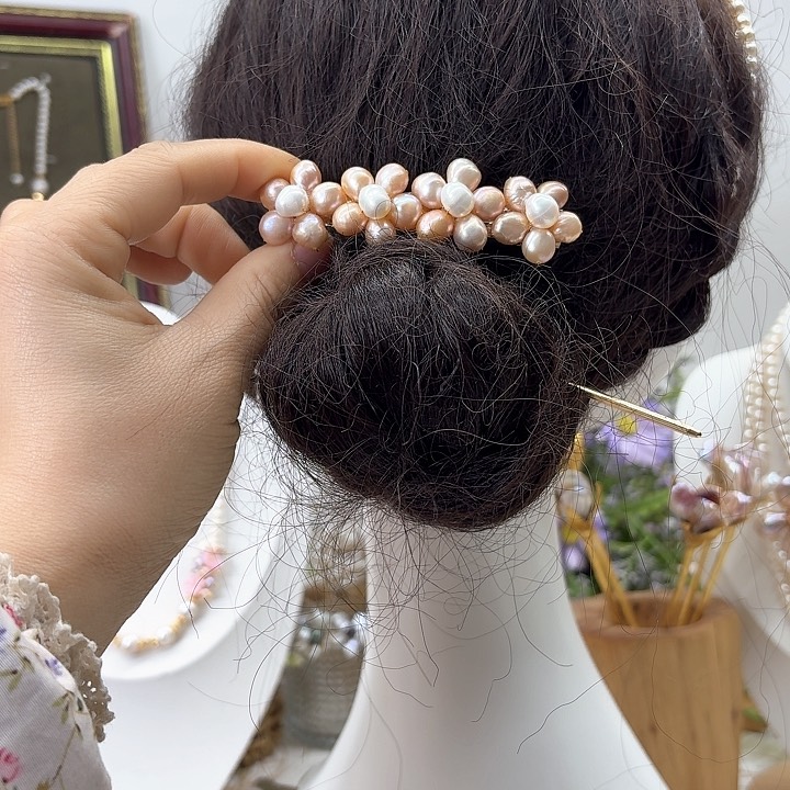 淡水珍珠发饰银S925镶嵌