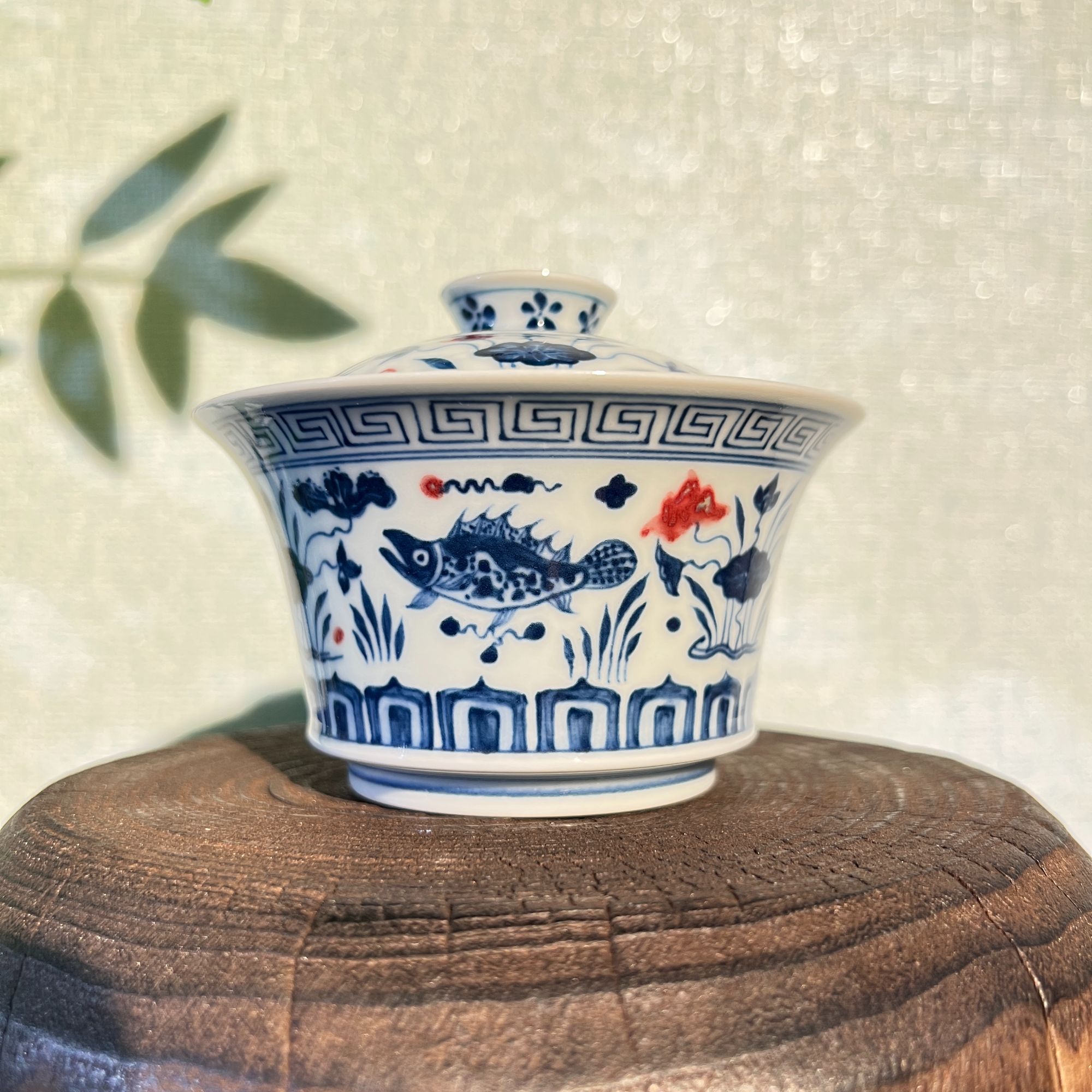 【南乔之上】青花釉里红鱼藻纹马蹄盖碗130cc