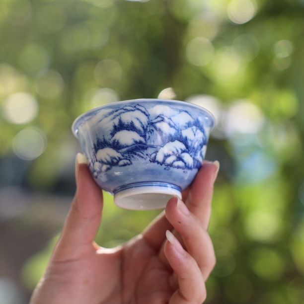 平生一盏柴窑青花雪景山水杯柴窑青花山水主人杯茶杯喝茶杯