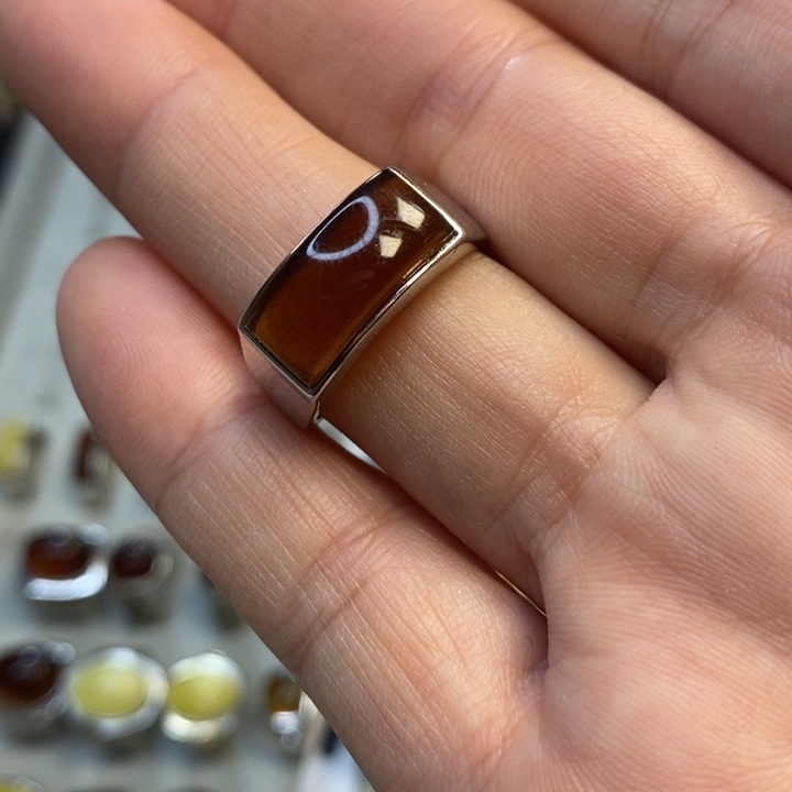 琥珀银S925镶嵌戒指