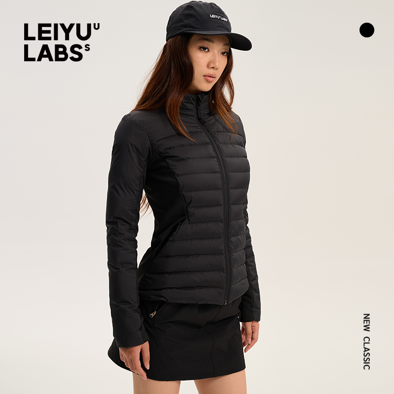 LEIYU LABS拼接针织立领羽绒服女收腰显瘦白鸭绒保暖外套