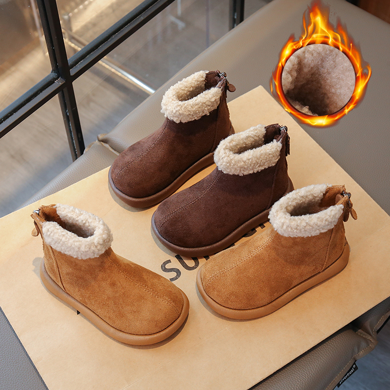 儿童加绒毛毛鞋2025冬季新款男女童洋气百搭软底防滑居家户外棉鞋