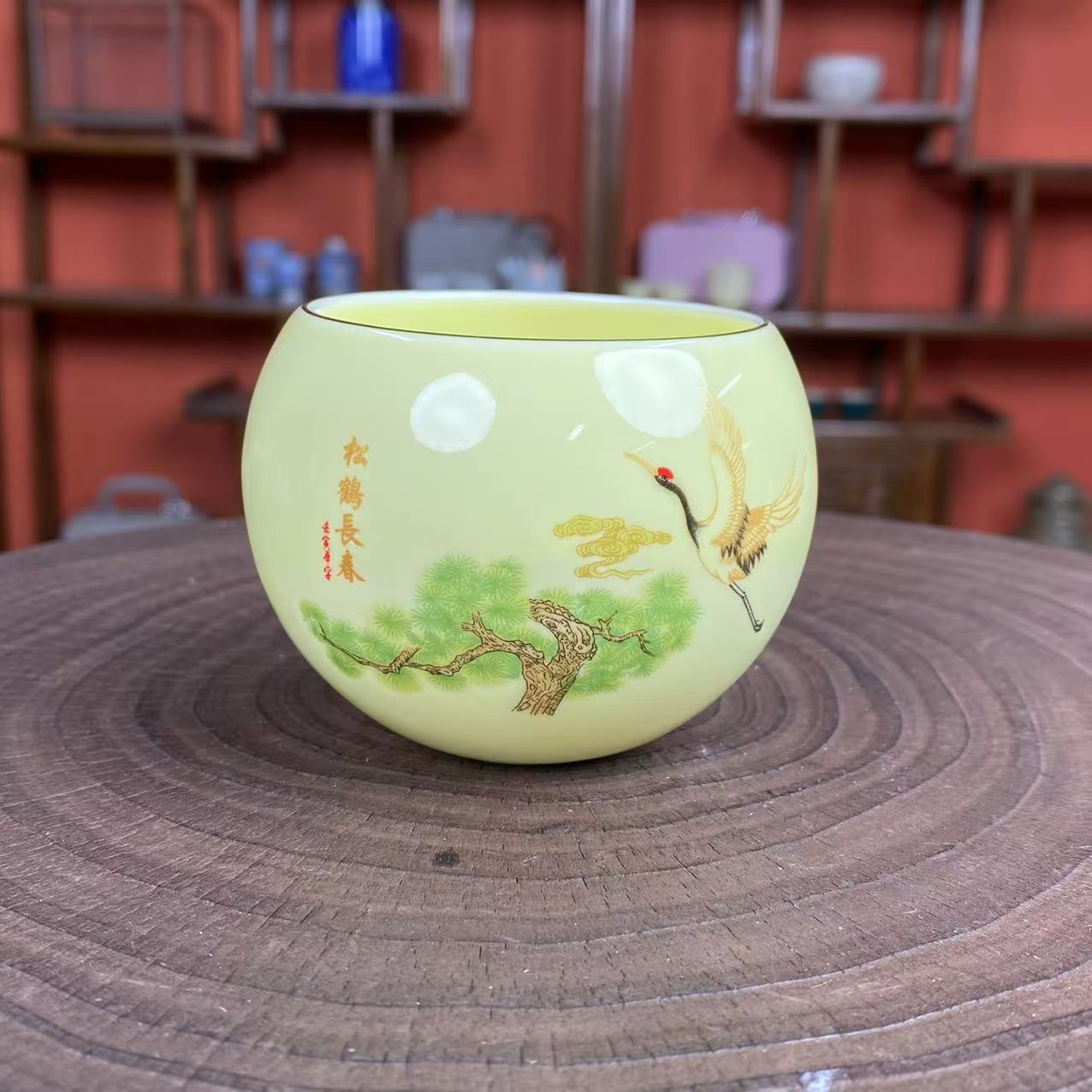 松鹤长春 龙蛋杯高端茶器手工茶盏主人杯0145