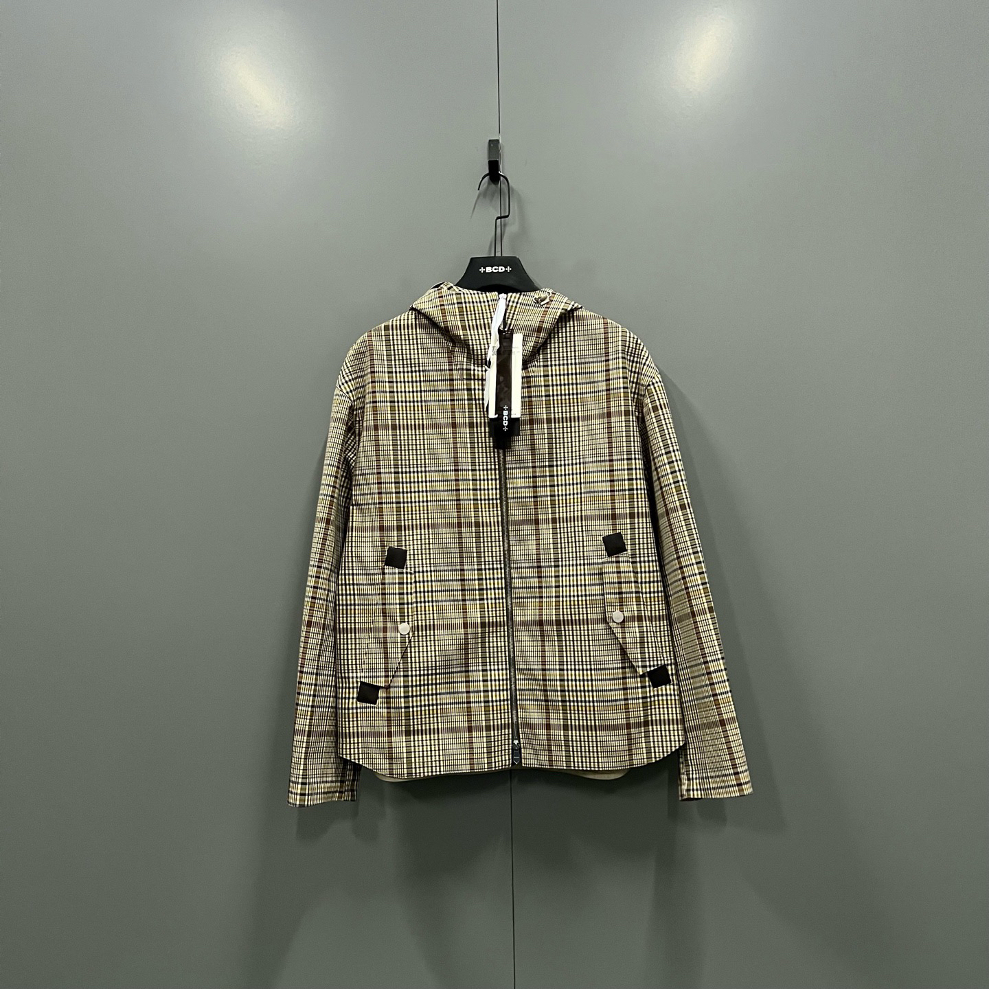 99新 Hermes/爱马仕 楠 格纹帆布拉链连帽外套 48码 020715