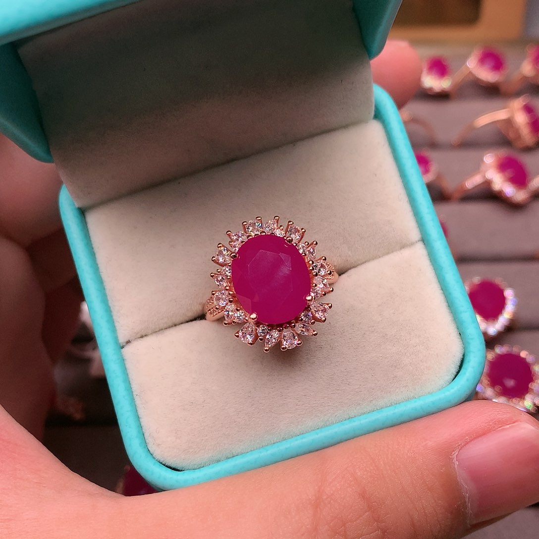 红宝石戒指银S925镶嵌