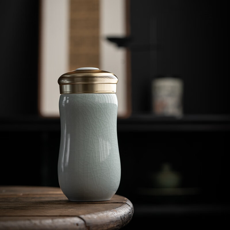 汝窑陶瓷个人用保温杯汝窑玉清釉保温茶具办公室送人开片裂纹瓷器