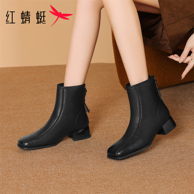 红蜻蜓秋冬穿时装靴女款2025新款爆款轻便耐穿款时尚舒适短筒靴