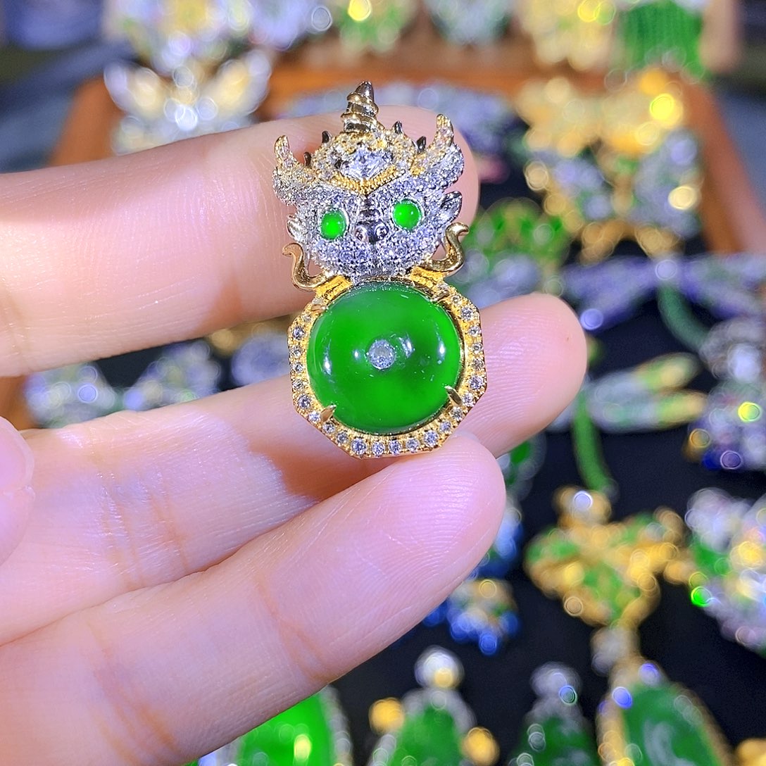 吊坠(不含链)银S925镶嵌翡翠