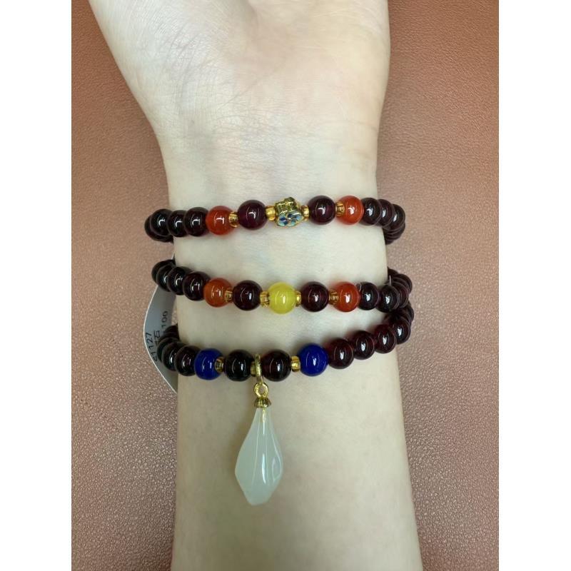 S1017石榴石0.8*多圈+景泰蓝玉兰花+无礼盒