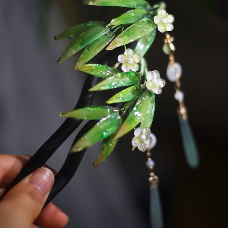 原创辑珠蓝色蜻蜓发夹簪花汉服头饰古风发簪国风中式唐风高级感