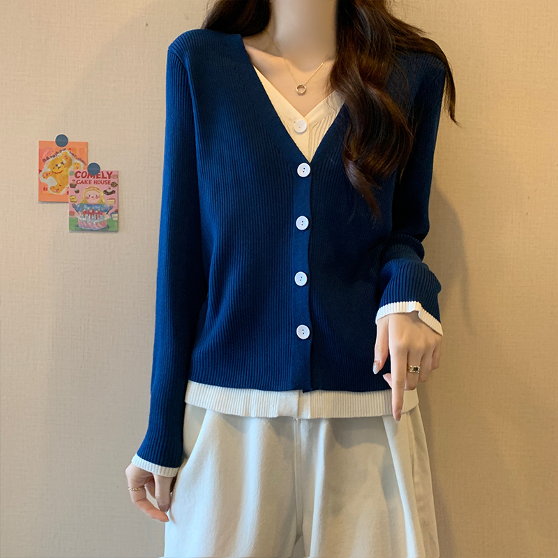 奢姿2024年冬季新款大码女装拼接慵懒上衣胖妹妹温柔V领针织衫