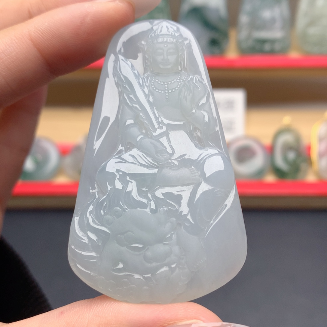 翡翠未镶嵌颈饰文殊菩萨