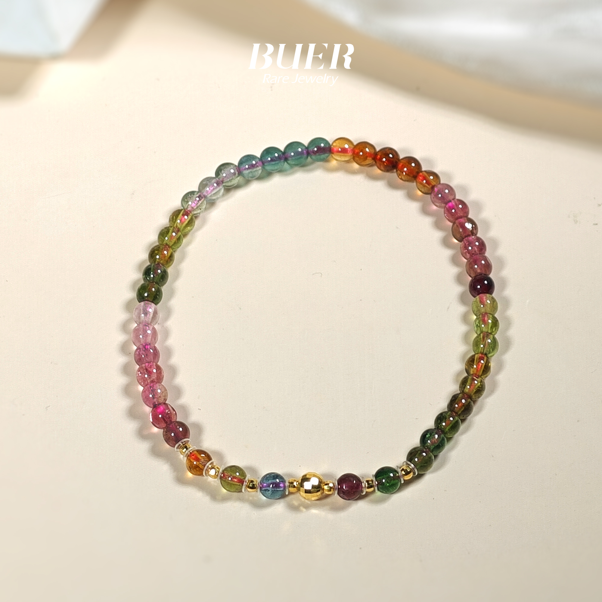 【不二】碧玺18k金单圈手串3mm+ (多样性发)
