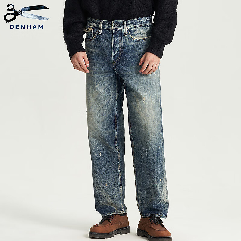 DENHAM2025年秋季男士意大利制复古水洗宽松微锥牛仔裤RAG 