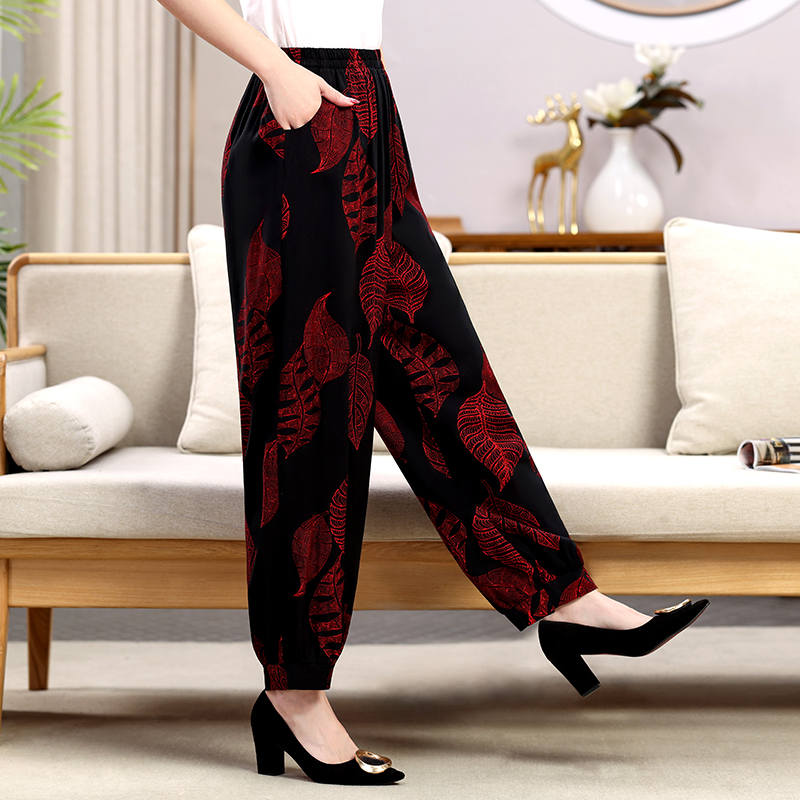 夏季宽松舒适棉绸灯笼裤赤叶