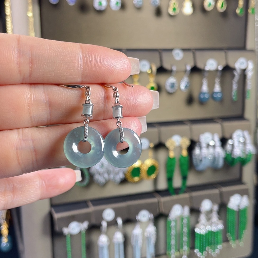 翡翠银S925镶嵌耳饰翡翠A货