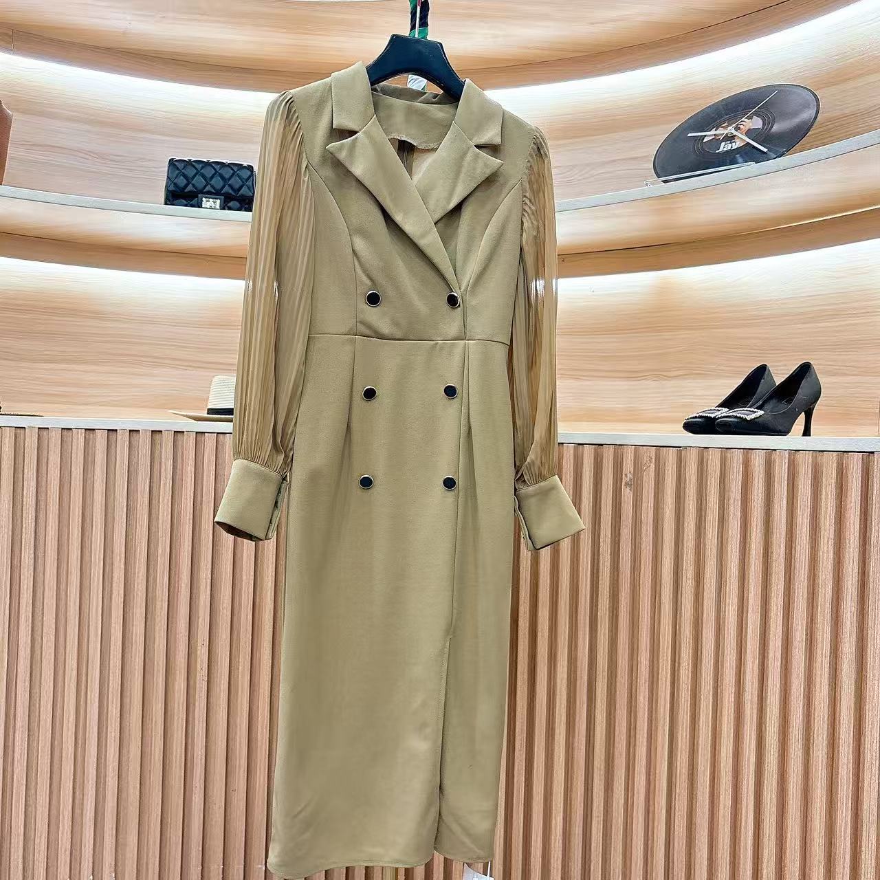 ff3192连衣裙纯色不褪色收腰静奢风女神长袖秋装女装法式