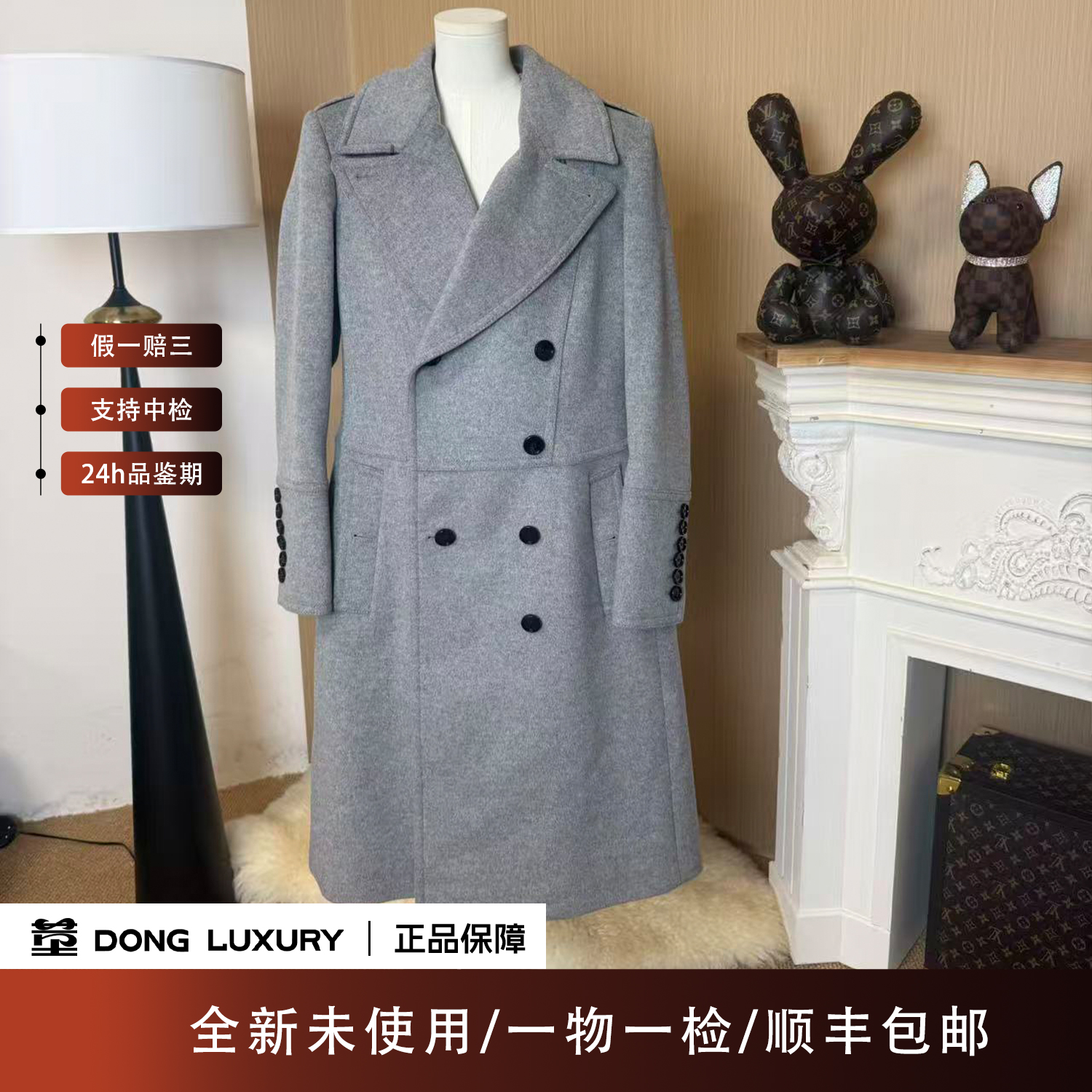 未使用 BURBERRY/博柏利 灰色百褶裙设计收腰大衣/L码/LS0025