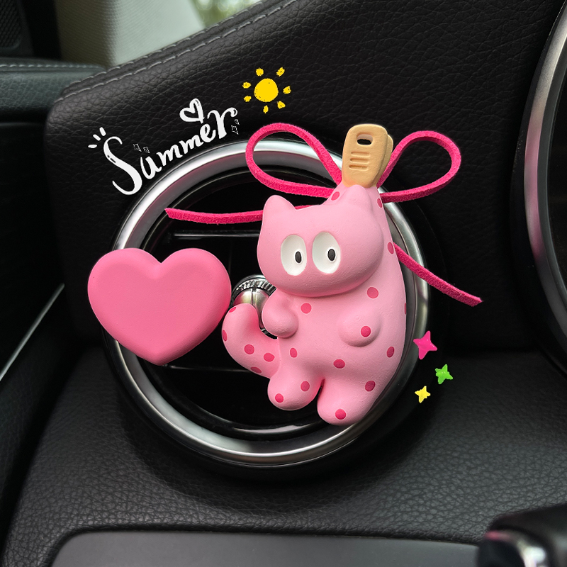 创意可爱夹子猫咪车载香薰扩香石汽车空调出风口装饰车内饰品摆件