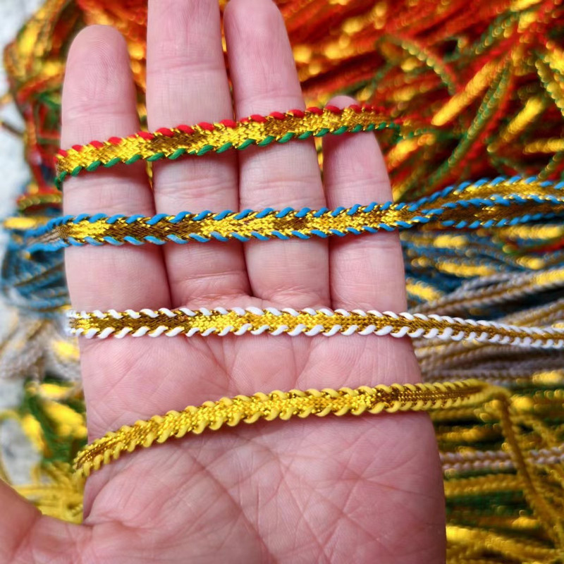 5毫米金银绳镶边花边服装辅料直条扁金丝双珠带彩色适用女装礼服