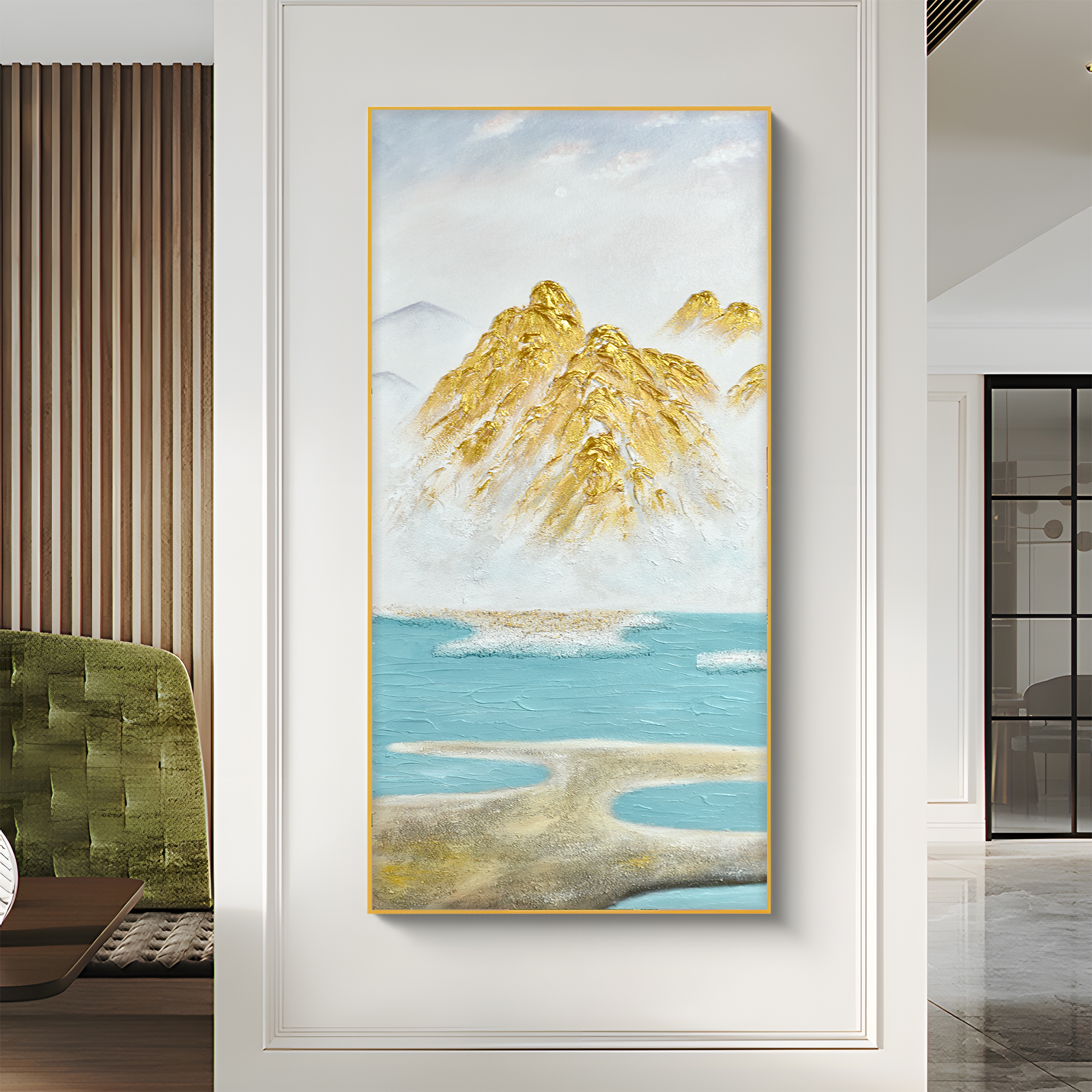 客厅玄关挂画手绘海景肌理风景装饰画 立体沙发背景油画金山80160