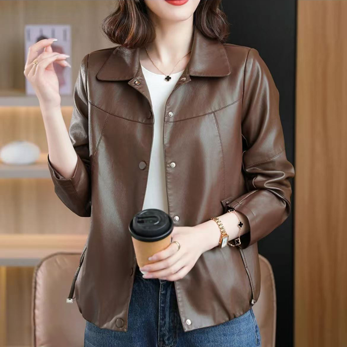 小个子高档皮衣女士短款外套2025春秋装新款时尚上衣洋气夹克外衣