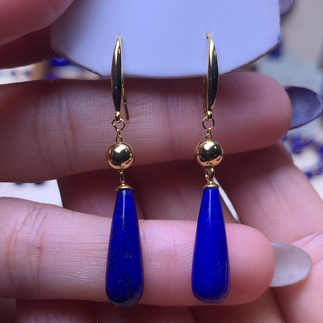 青金石银S925镶嵌耳饰