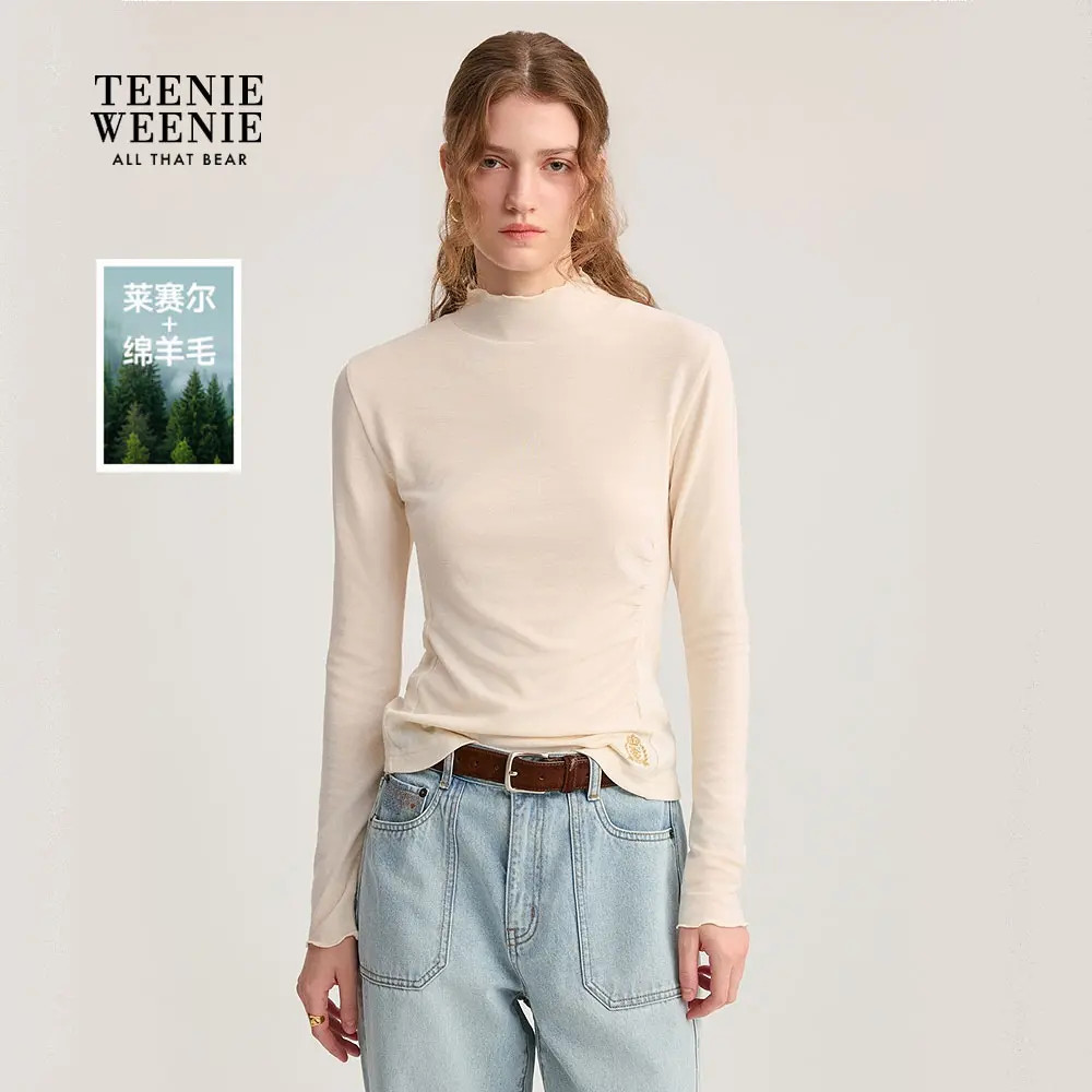 TeenieWeenie小熊女装T恤25秋季新款刺绣长袖打底衫女TTLA254905P