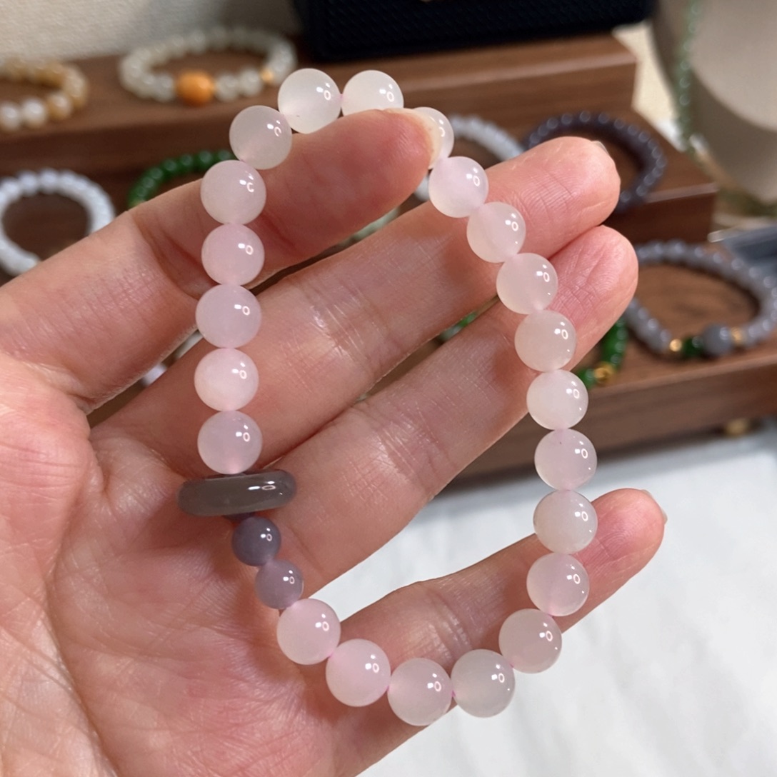 和田玉手链未镶嵌8mm冰藕粉