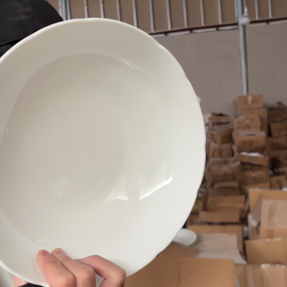 9.5英寸白色花瓣口大汤碗2只微瑕