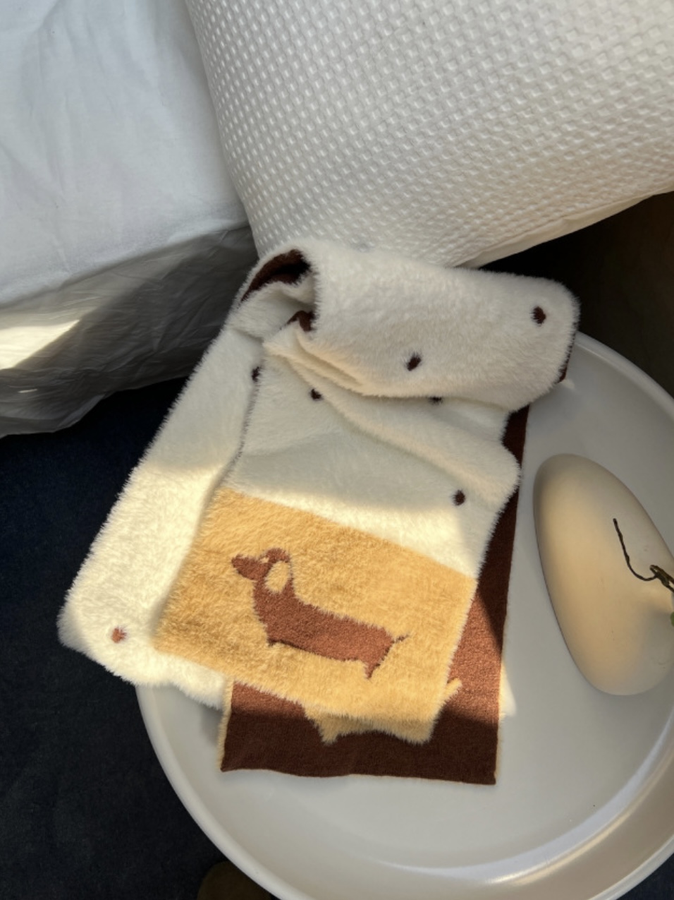 新款冬季氛围感双面腊肠狗围巾女保暖针织围脖可爱高颜值围巾