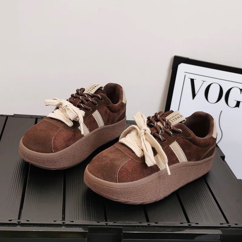 锶源复古德训鞋女2025新款秋冬磨砂绒面厚底松糕休闲鞋百搭板鞋