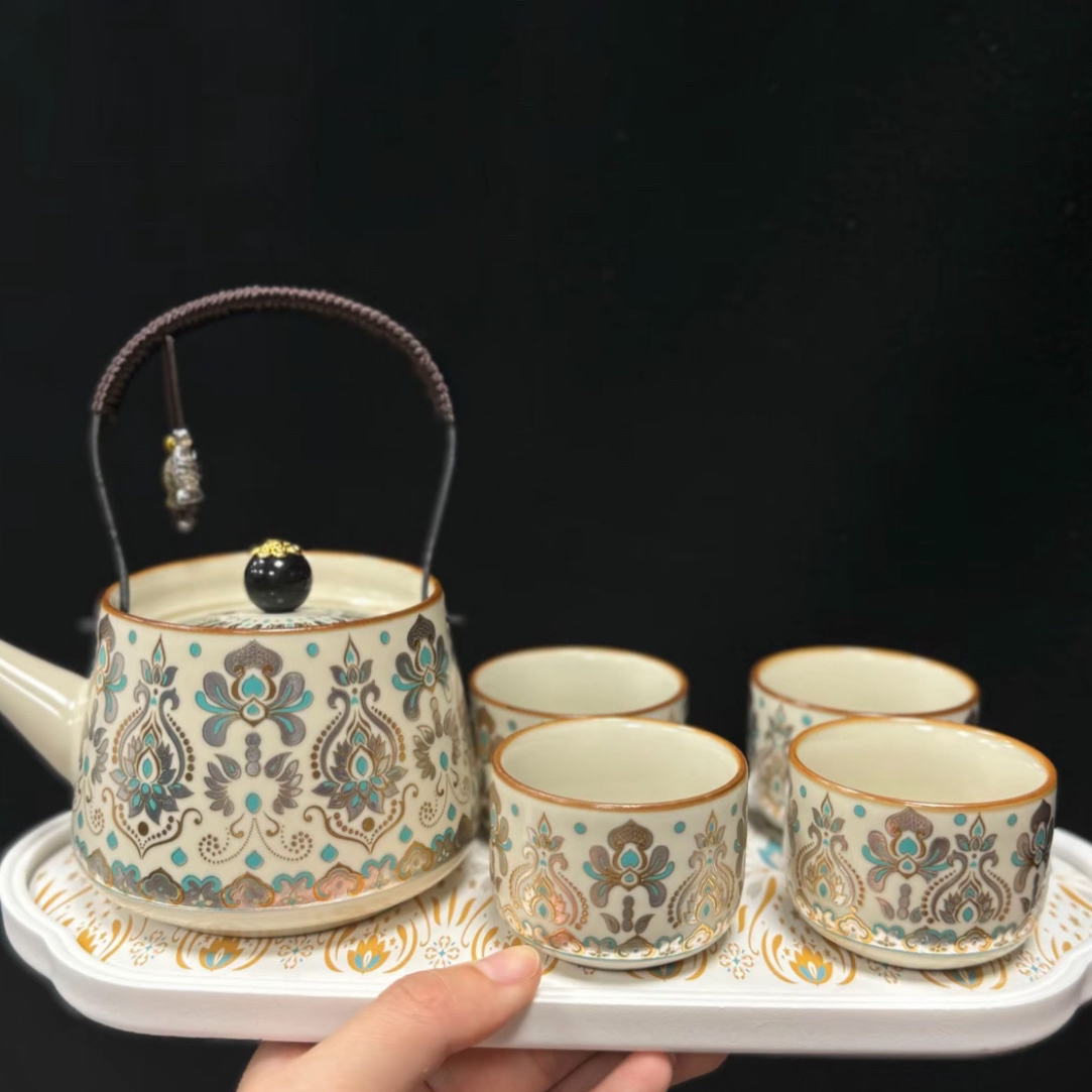 山海明珠提梁壶+四杯+茶盘
