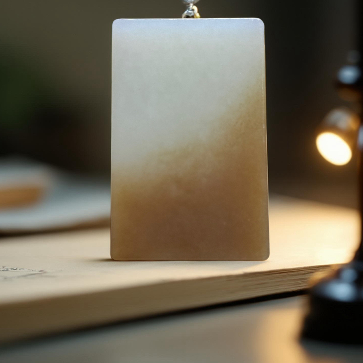 和田玉糖白平安无事牌 意境挂件