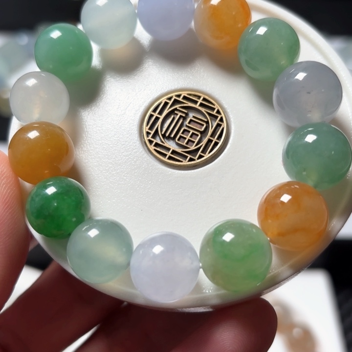 翡翠手链未镶嵌天然缅甸翡翠A 货珠串卡13+