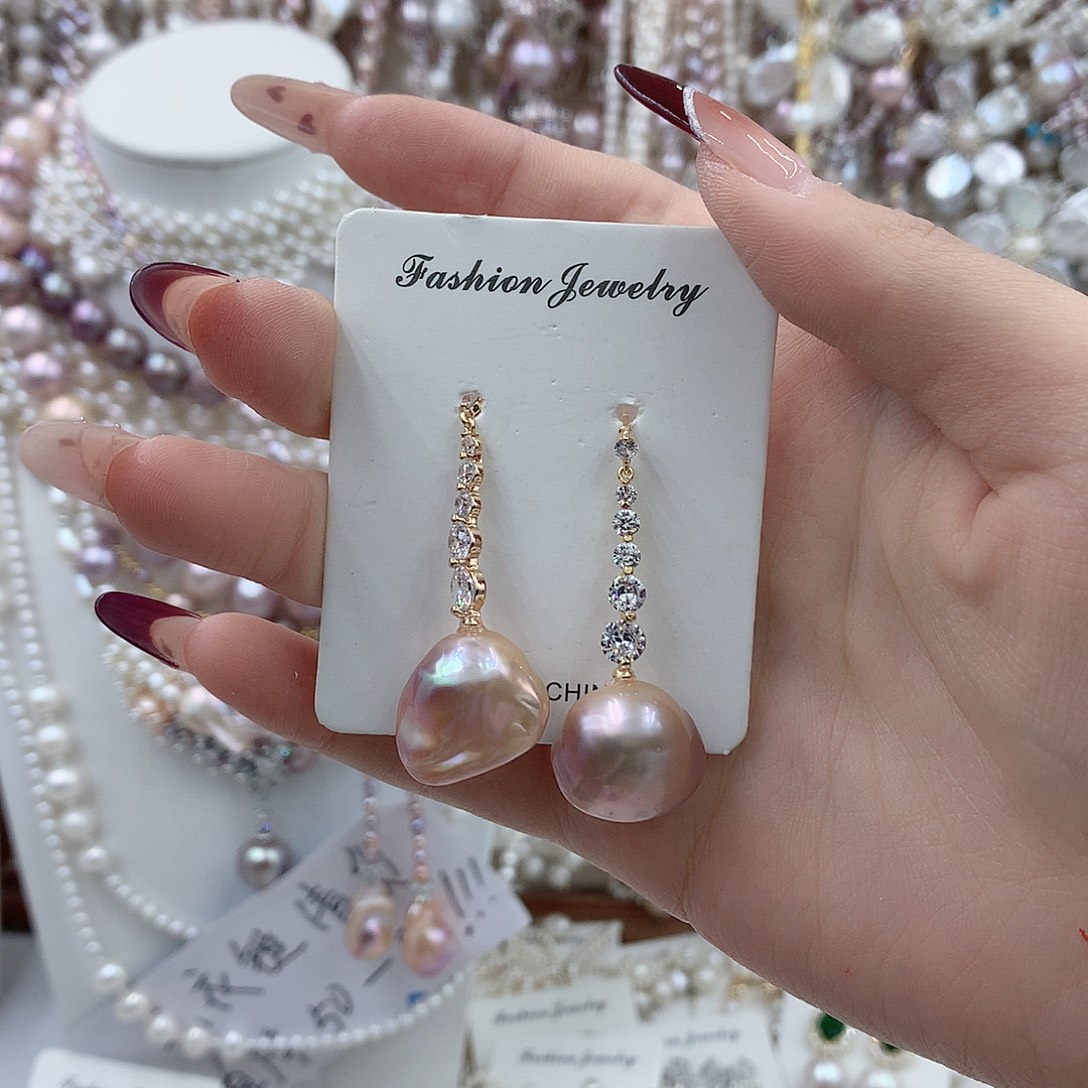 银S925镶嵌淡水珍珠耳饰