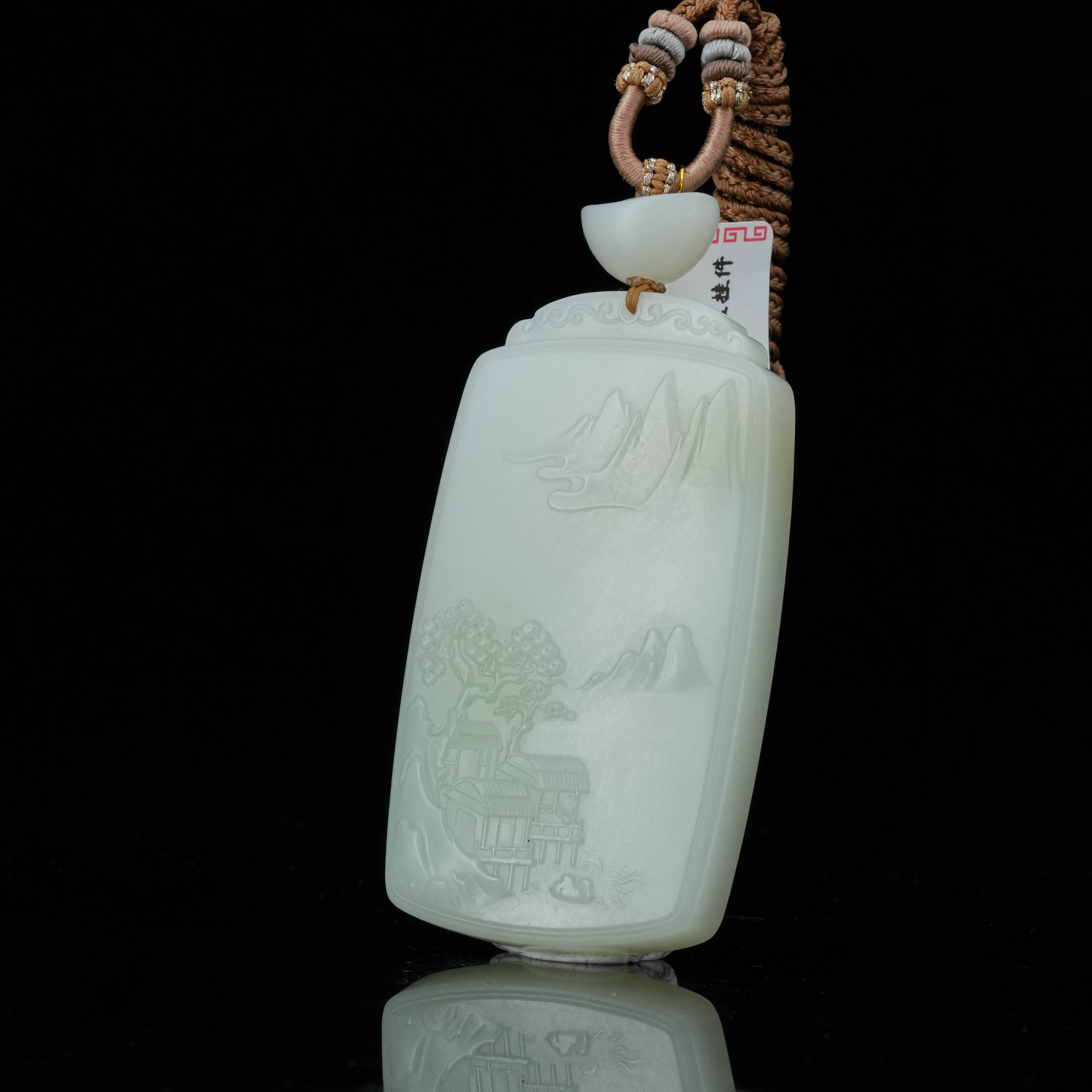 保嘉严选 Y0807 臻品级和田玉精品翠青山水牌吊坠