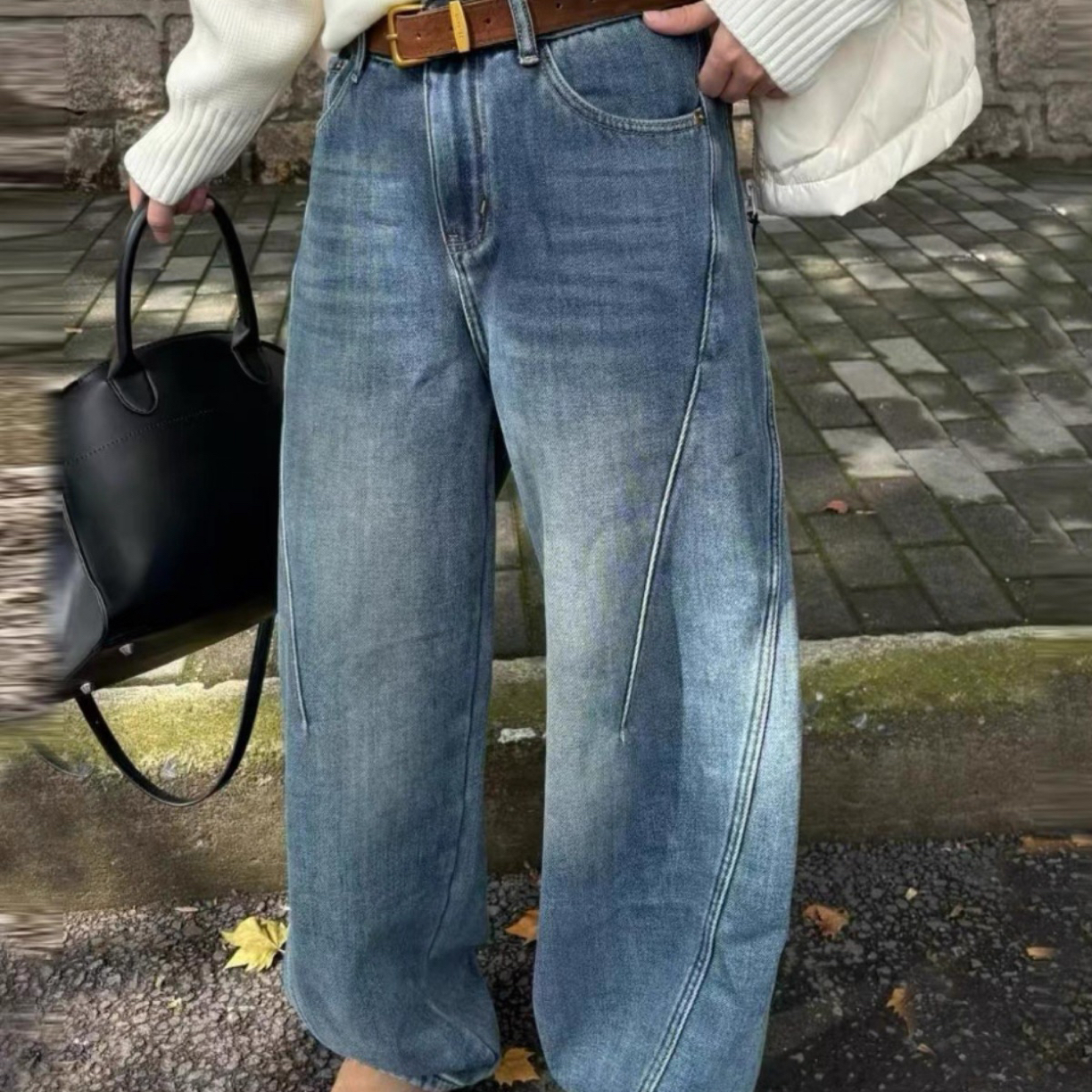 炸款～加绒高腰显瘦牛仔镰刀裤2757