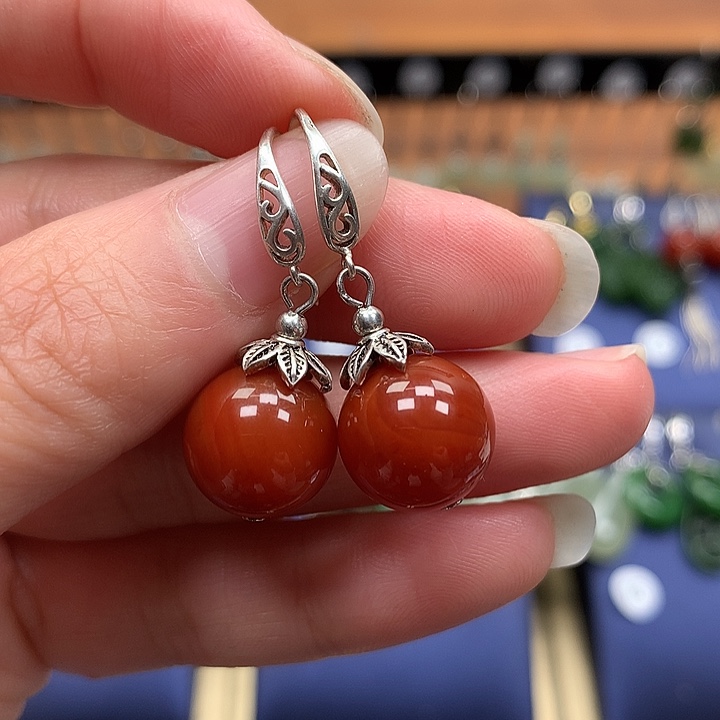 玛瑙/玉髓银S925镶嵌耳饰12左右