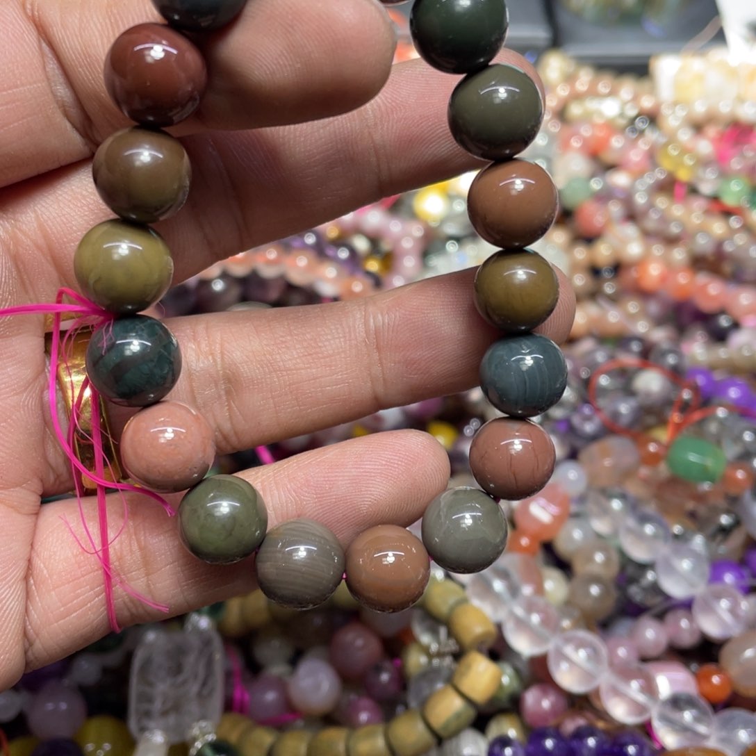 烟晶手链银S800镀金镶嵌