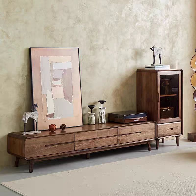 中意辰北美黑胡桃木实木电视柜现代简约客厅新中式储物柜收纳柜