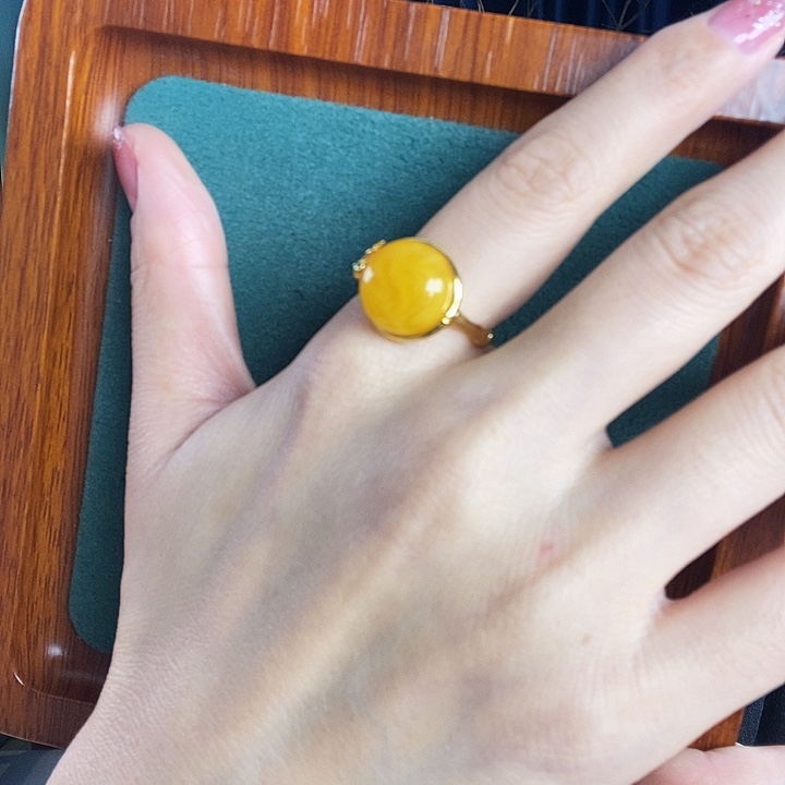 蜜蜡银S925镶嵌戒指戒指