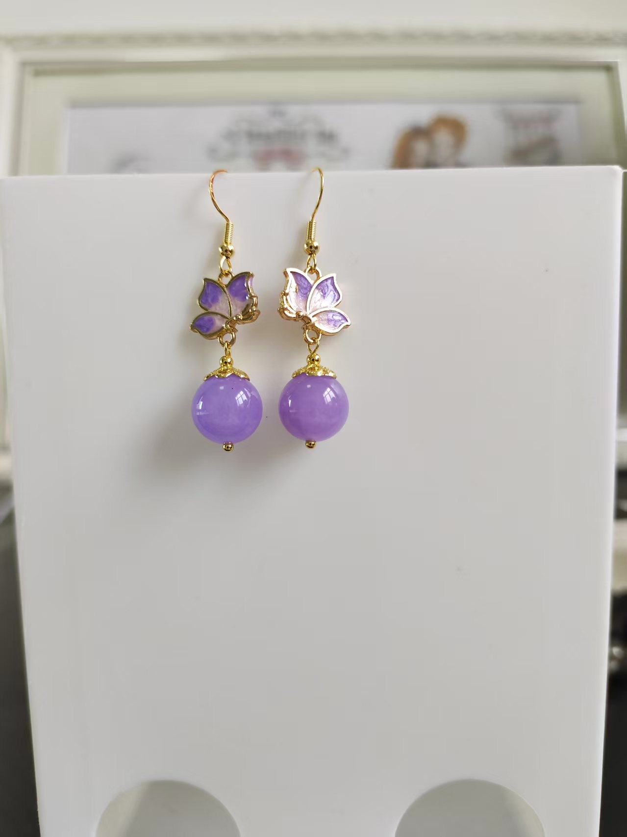 38紫翡翠耳钩时尚长款原创设计手工气质轻奢