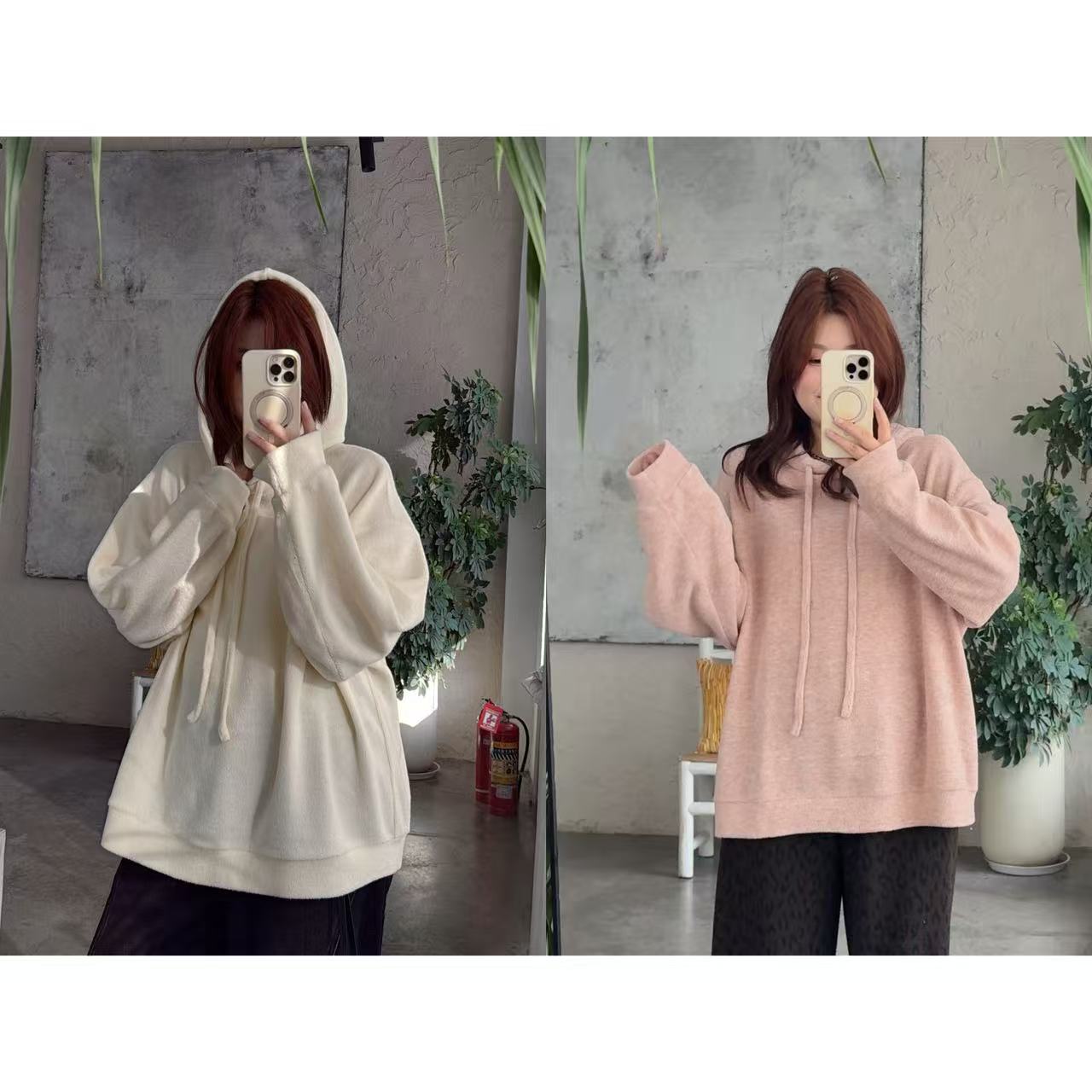 晶咕佳佳【糯米蛋糕】绒绒抽绳连帽长袖卫衣毛巾棉感时尚休闲百搭纯