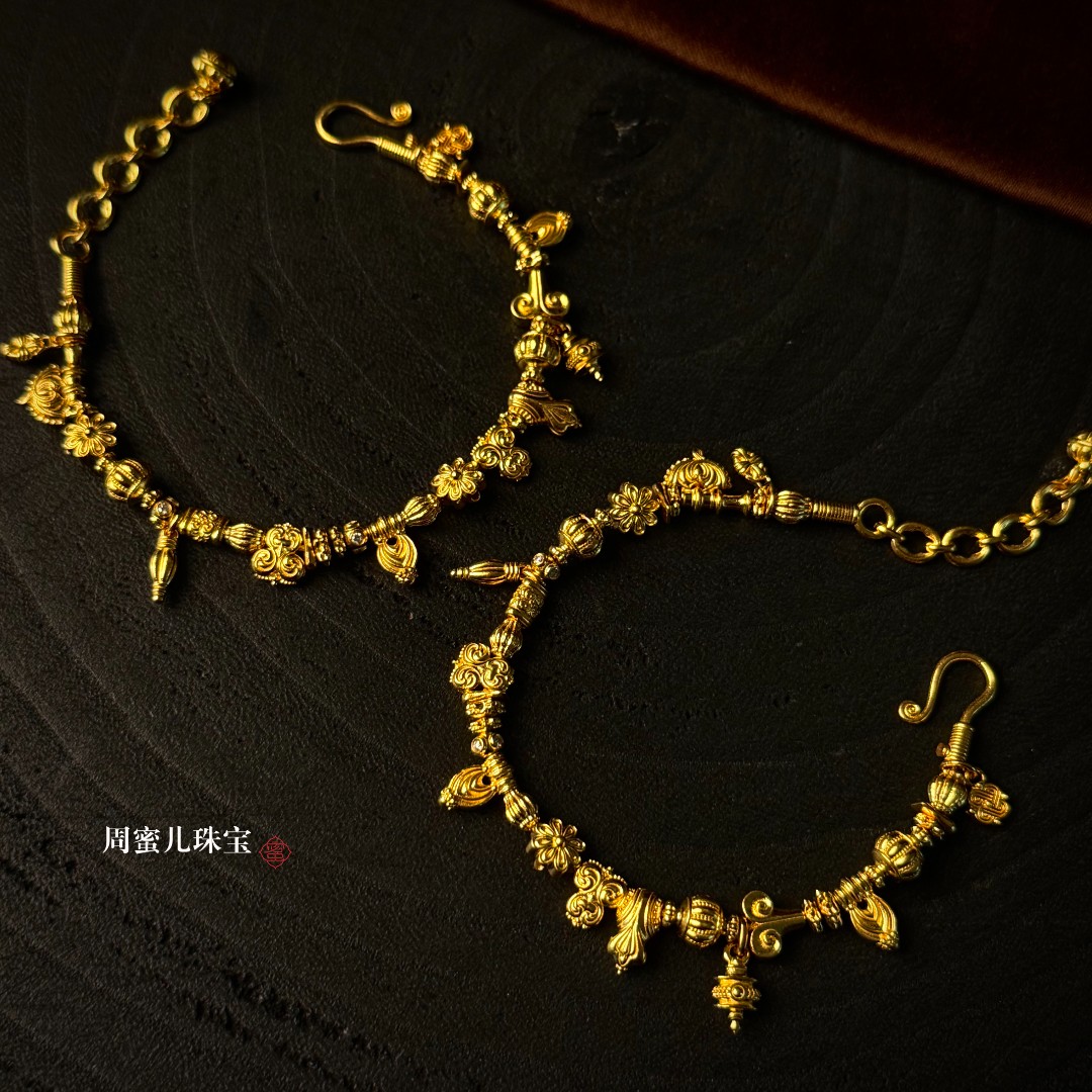 【周蜜儿】星辰花园手链 细工造办处古法錾刻 复古时尚小众 足金999